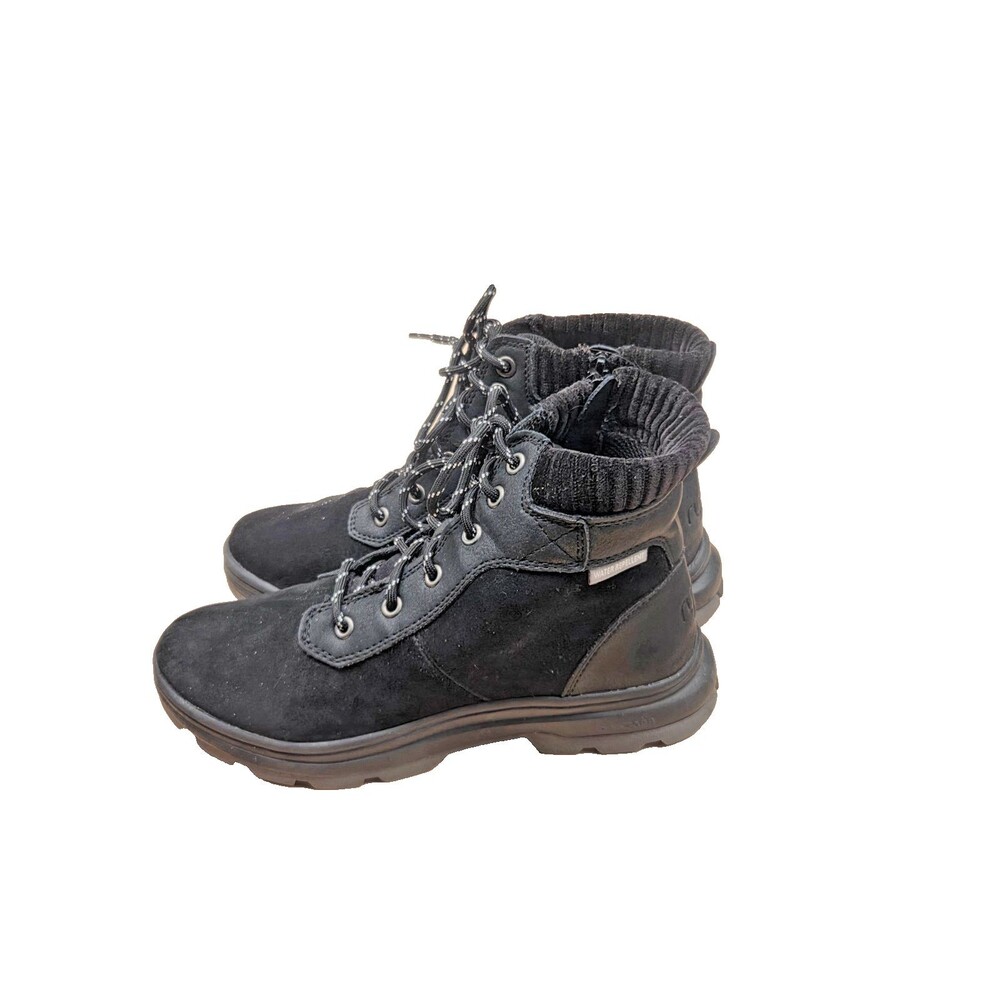 Ryka Brunswick Black Leather Boots Lace Up Side Zip Water Resistant Size 6